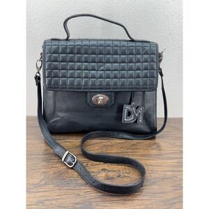 Da Milano Italia Black Quilted Leather Turnlock Flap Satchel‎ Convertible Bag